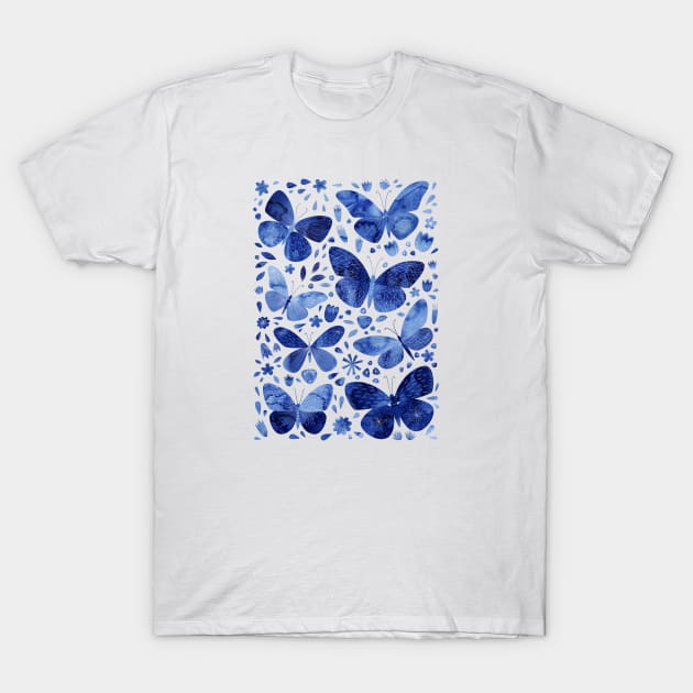 Blue Butterflies Watercolor Art T-Shirt by NicSquirrell